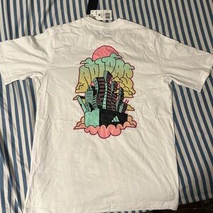Adidas White Tee with Pink and Green Graphic